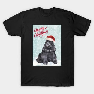 Black Cocker Spaniel Merry Christmas Santa Dog T-Shirt